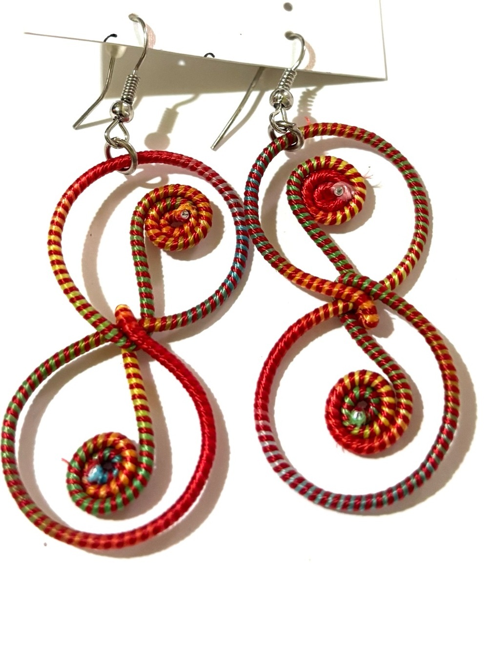 Vibrant Red Multicolor Spiral Loop Drop Earrings